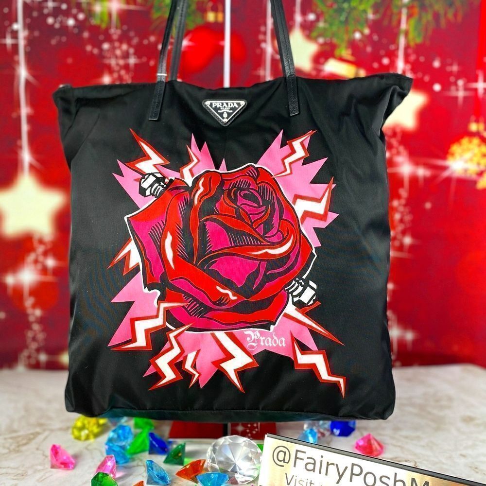Prada x Frankenstein Rose Tote - Tessuto Nylon Soft Calfskin Universal Studios